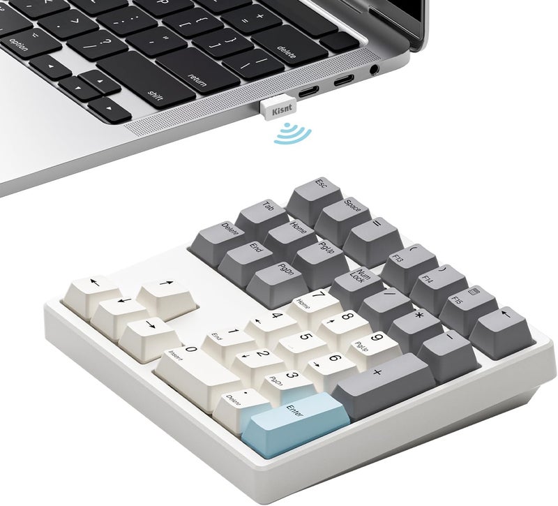 Kisnt Wireless Number Pad, Hot Swappable Mechanical Numpad,34 Keys 2.4GHz Rechargeable Numeric Keypad with PBT Keycaps for Laptop, Mac, PC Desktop - Image 2
